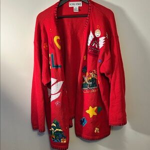 Christmas sweater Red Cardigan with Embroidery